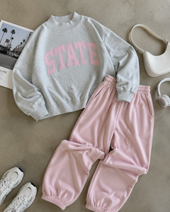 Women's Mock Neck Sweatshirt Set Letter Applique Embroidery Jogger Pants Oversized Streetwear Two Piece Lounge Outfit Wholesale