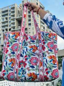 Silk Handcrafted Solid Color Quilted <b>Vintage</b> <b>Tote</b> <b>Bags</b> FABRICATEFIZZ Lightweight Travel & Shopping Use - Product Image 2