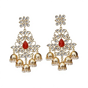 Fashion Chandelier wholesale Jhumki with Gold plated 8936 Orange - Product Image 1