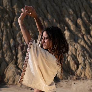 Women Oversized Cotton Batwing Top with Tribal Inspired Trim for Relaxed and Stylish Wear Free Size - Product Image 3