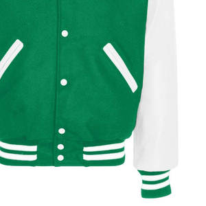 Chaquetas Varsity de Béisbol Unisex con Cuello Alto, Diseño Nuevo, Ecológicas, con Logotipo Bordado Personalizado, Casuales de Otoño, con Mangas de Cuero Blanco - Product Image 6