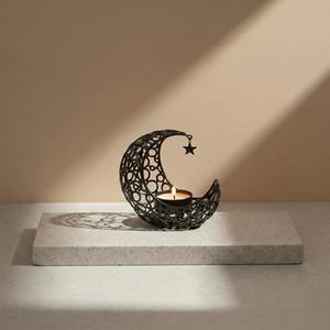 Support de bougie en métal noir en forme de lune, décoration de table islamique pour le Ramadan, porte-bougie en forme de croissant de lune, bougie décorative arabe - Product Image 1