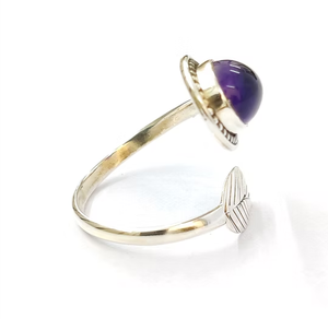 <b>Adjustable</b> Amethyst Gemstone 925 Sterling <b>Silver</b> Leaf Bypass <b>Ring</b> Affordable Wholesale Jewelry Manufacturer - Product Image 4