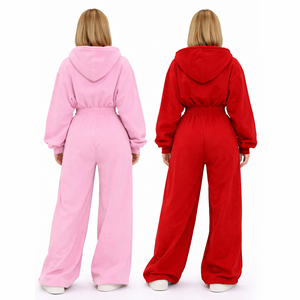 Custom 2026 Women Hooded Jumpsuit Fleece Onesie Wide Leg Zip Up <b>Romper</b> Casual Streetwear Lounge Wear Custom Logo Wholesale - Product Image 2