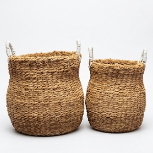 Cesta Redonda de Seagrass Natural Tejida a Mano con Asa, para Almacenamiento, Macetero, Cesto de Lavandería, Decoración y Diseño Artístico Puro - Product Image 2