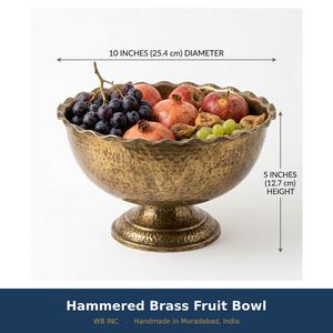 Frutero de Metal Antiguo, Tazón para Frutas con Pedestal de Latón Martillado a Mano, Tazón para Servir de Alta Calidad para Decoración del Hogar con Centro Decorativo con Base - Product Image 3