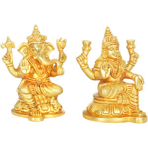 รูปปั้นทองเหลืองคู่พระพิฆเนศขนาด4นิ้วทำด้วยมือสำหรับเป็นของขวัญผลิตในอินเดีย - Product Image 2