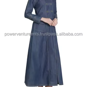 New Muslim Long Dress Pleated Denim Dress Middle Eastern Dubai Ladies Plus Size Dresses - Product Image 1