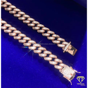 Cadena cubana de plata de ley 925 con diamantes cultivados en laboratorio y eslabones rectangulares helados, collar de lujo estilo hip hop, joyería al por mayor - Product Image 3