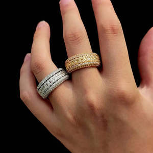 RB Gems VVS Moissanite Pave Setting <b>Spinner</b> <b>Ring</b> 925 Sterling Silver Yellow Vermeil Platinum Plating Iced Cuban Link Band - Product Image 3