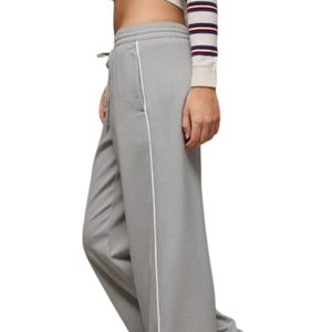 Women Light Grey Wide Leg Fleece Sweatpants Drawstring Elastic Waist Loose Fit Casual Winter <b>Lounge</b> Trousers with Pockets - Product Image 5