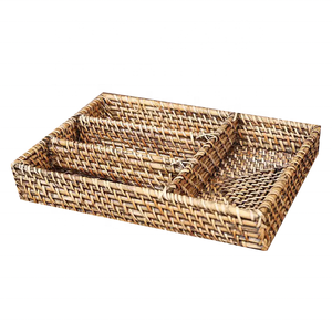 Article de cadeau décoratif de bonne qualité pour la maison canne en osier Wiwin plateau de service en jute avec poignées produit standard à dessus rond tissé à la main - Product Image 2