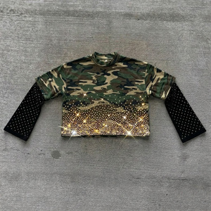 เสื้อยืดสตรีทแวร์โอเวอร์ไซส์ประดับเพชรสองชั้น แขนยาว ยูนิเซ็กส์ แบบ 2 in 1 เสื้อยืดสองชั้นสำหรับฤดูร้อน รุ่นสั่งทำพิเศษ ปี 2026 - Product Image 1