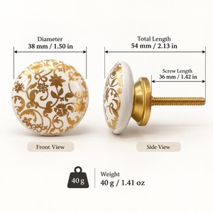 Poignée de meuble ronde décorative SHUBHAM à motif floral, en fer, pour tiroir, armoire de cuisine, coiffeuse - Product Image 6
