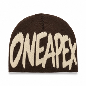 Brown Cream Graphic Knit Beanie Hat Custom Logo Ribbed <b>Winter</b> <b>Cap</b> Unisex Streetwear Fashion Headwear Wholesale OEM Manufacturer - Product Image 4