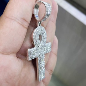 Pendentif Ankh personnalisé serti de diamants, plaqué argent rhodié, alliage, diamants Moissanite VVS, bijoux hip-hop pour homme, unisexe, cadeau - Product Image 4