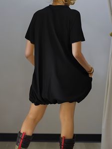 Robe droite décontractée et confortable à double face extensible avec poches, couleur unie, motif lettre, lavable, teinte naturelle - Product Image 2