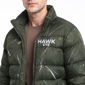 Veste matelassée verte pour homme, col montant, fermeture éclair intégrale, coupe-vent, manteau d'hiver décontracté, coupe régulière, rembourrage épais en polyester - Product Image 3