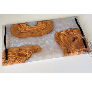 Bandeja de Servicio Redonda de Resina Epoxi de Alta Calidad con Asas Metálicas, para Té, Café, Desayuno, Moderna y Lujosa - Product Image 6