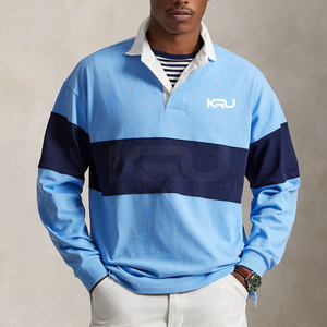 Camiseta de Rugby de Manga Larga para Hombre, Color Azul Marino Claro, con Bloques de Color, Logotipo Bordado, Cuello Camisero, Poliéster que Absorbe la Humedad, Corte Regular - Product Image 3