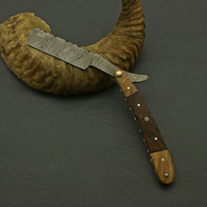 Couteaux de chasse à pointe tombante en acier Damas faits à la main, ultra-affûtés, avec manche en bois et étui en cuir, pour la survie en extérieur - Pasha Enterprises - Product Image 2