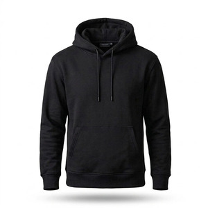 Men's <b>Black</b> <b>Fleece</b> Hoodie Pullover Sweatshirt Drawstring Hood Kangaroo Pocket Regular Fit Casual Wear Customized Color Front - Product Image 1