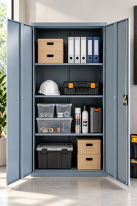 Gabinete de Almacenamiento Moderno de Acero Gris de Dos Puertas con Cerradura para Oficina - Product Image 4