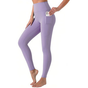 Leggings en tricot pour femmes, taille haute, longueur intégrale, spandex/polyester, séchage rapide, respirant, léger, motif uni, style moderne - Product Image 3