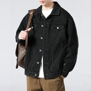 Chaqueta de Mezclilla Negra para Hombre, Corte Regular, Color Sólido, Cierre de Botones, Estilo Casual, Ropa de Otoño, 100% Algodón - Product Image 5