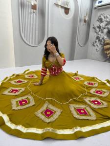 Traditional Indian Cotton Heavy Mirror Hand Work Readymade Lace <b>Lehenga</b> <b>Top</b> Set Floor-Length Regular Fit Women's Wedding Wear - Product Image 3