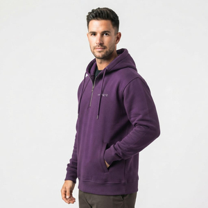 Sweat à capuche d'hiver en coton de qualité supérieure, demi-zip, pour homme, avec cordon de serrage, taille standard, vente en gros - Product Image 6