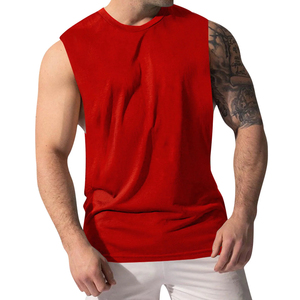Débardeur Homme Rouge Sans Manches Col Rond Uni Tricoté Respirant 100% Coton Décontracté Coupe Musclée Grande Taille 220g - Product Image 4