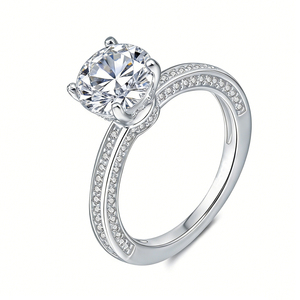 Anillo de Moissanita Redonda de 2 Quilates Chapado en Platino, Anillo de Compromiso Elegante para Mujer con Certificación GRA - Product Image 6