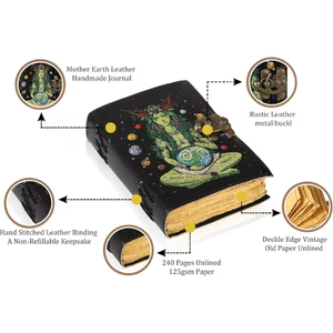 Vintage Genuine Leather Handmade Mother Earth Grimoire Notebook Art Collectible Daily Book Men Women Tree Life Half - Product Image 4