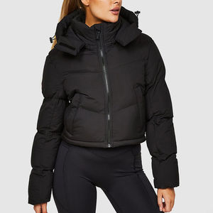 Cropped Bubble Jacket Women Quilted Short Design Warm Winter Outerwear Thick Detachable Collar 100% Polyester - Product Image 1