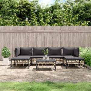Ensemble de salon de patio 7 pièces en poly rotin anthracite avec coussins ensembles de jardin - Product Image 1