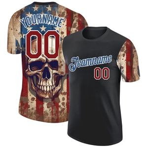 Wholesale Direct Manufacturing Industry Custom Black Crimson-Blue 3D <b>Skull</b> American Flag 100% Polyester Breathable - Product Image 1