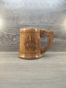 Chope à bière en bois avec motif patte d'ours, cadeau pour les demoiselles d'honneur, cadeau pour lui, cadeau de mariage, cadeau personnalisé, chope à bière viking en bois - Product Image 5