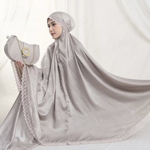 Luxury Muslim Women Prayer Dress Silk Satin Embroidery Lace Telekung Abaya Kaftan Islam Mukena Ramadan Clothing Set With Handbag - Product Image 1