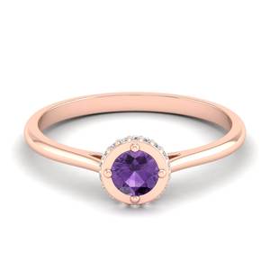 Bague REYES en argent sterling 925 certifié GRA avec halo caché de moissanites, taille brillant rond, 0,5 carat, pierre de naissance améthyste - Product Image 5