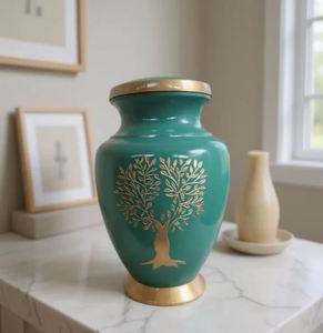 Urna Funeraria Antigua Co Life Tree para Adultos, Modelo Hecho a Mano de Aluminio Art Deco, 3.4L, Lavable, con Esmalte Agrietado, Jarrón Cilíndrico para Mesa - Product Image 2