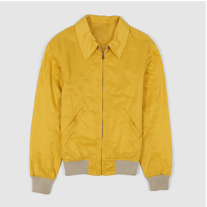 Men Classic Yellow Satin Bomber <b>Jacket</b> Harrington Style Collared Shiny Silk Flight <b>Jacket</b> Lightweight Casual Zip Up Outerwear - Product Image 1