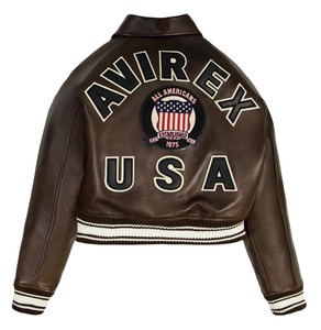 Avirex Women's High Quality Dyed Breathable Women Cropped <b>Leather</b> Avirex <b>Jackets</b> For Women Crew Neck Custom Color Avirex <b>Jackets</b> - Product Image 4