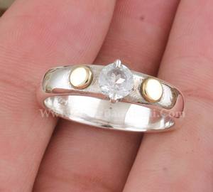 Bague vintage en argent sterling 925 avec cristal, bande en laiton bicolore à pois, bijoux de luxe classiques faits à la main pour femmes, style bohème pour mariage - Product Image 1