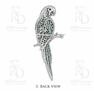 Elegante Broche de Plata de Ley 925 con Moissanita y Diseño de Loro, Esmeralda Verde, para Solapa de Traje, Hecho a Mano - Product Image 5
