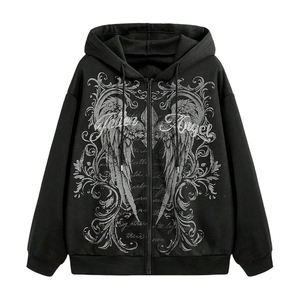 Sweat-shirt à capuche pour homme en mélange coton et polyester, orné de cristaux anatomiquement placés, avec cordon de serrage à l'ourlet et strass - Product Image 1