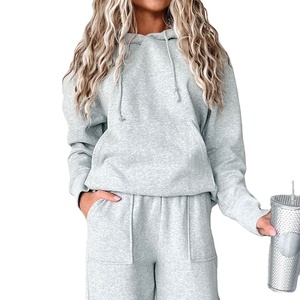 Sudadera con Capucha para Mujer, Color Sólido, Manga Larga, Tejido de Algodón y Felpa, Informal, para Otoño, con Bolsillos - Product Image 1