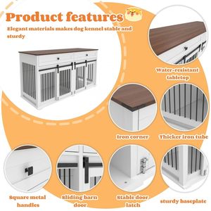 63'' Large Double <b>Dog</b> <b>Crate</b> Furniture <b>Wooden</b> <b>Dog</b> Kennel 2 Drawers Sliding Door Water Resistant Indoor Pets Style Double <b>Dog</b> - Product Image 6