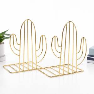 Sujetalibros Decorativos de Metal para Estantes, Organizador de Libros con Diseño de Cactus Dorado, Sujetalibros Modernos para el Hogar, Oficina y Estudio - Product Image 3