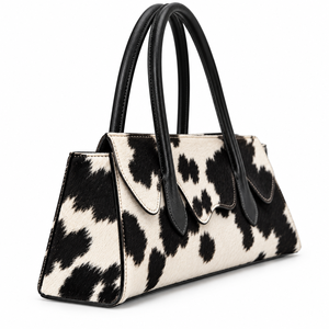 Sac en cuir à imprimé vache avec fermeture à boucle, motif noir et blanc, sac à main à bandoulière - Product Image 4